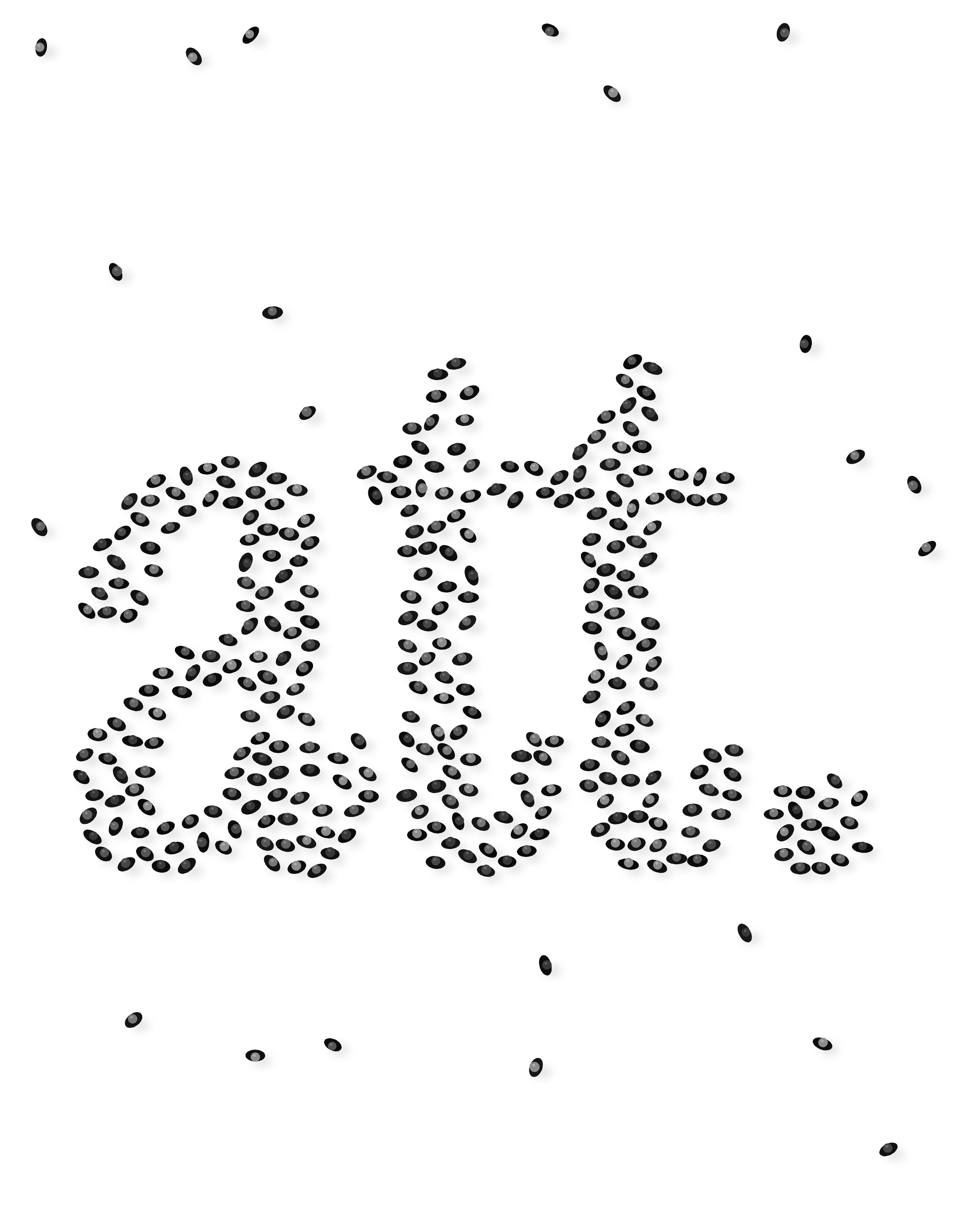 seen from above, a crowd dressed in black stands together in the shape of att.